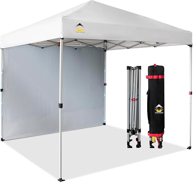 CROWN SHADES 8x8 Pop Up Canopy with 1 Side Wall - Beach Tent with One Push Setup - Outdoor Sun Shade for Events, Parties,