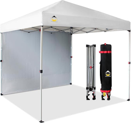CROWN SHADES 8x8 Pop Up Canopy with 1 Side Wall - Beach Tent with One Push Setup - Outdoor Sun Shade for Events, Parties,