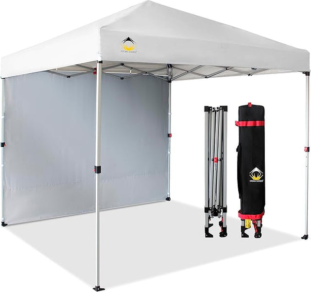 CROWN SHADES 8x8 Pop Up Canopy with 1 Side Wall - Beach Tent with One Push Setup - Outdoor Sun Shade for Events, Parties,