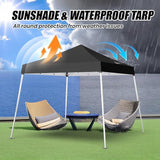 10x10 Pop Up Canopy, 300D Silver Coated Black Fabric Outdoor Gazebo, Beach Tent Slant Legs with Storage Bag,Easy Up Sun