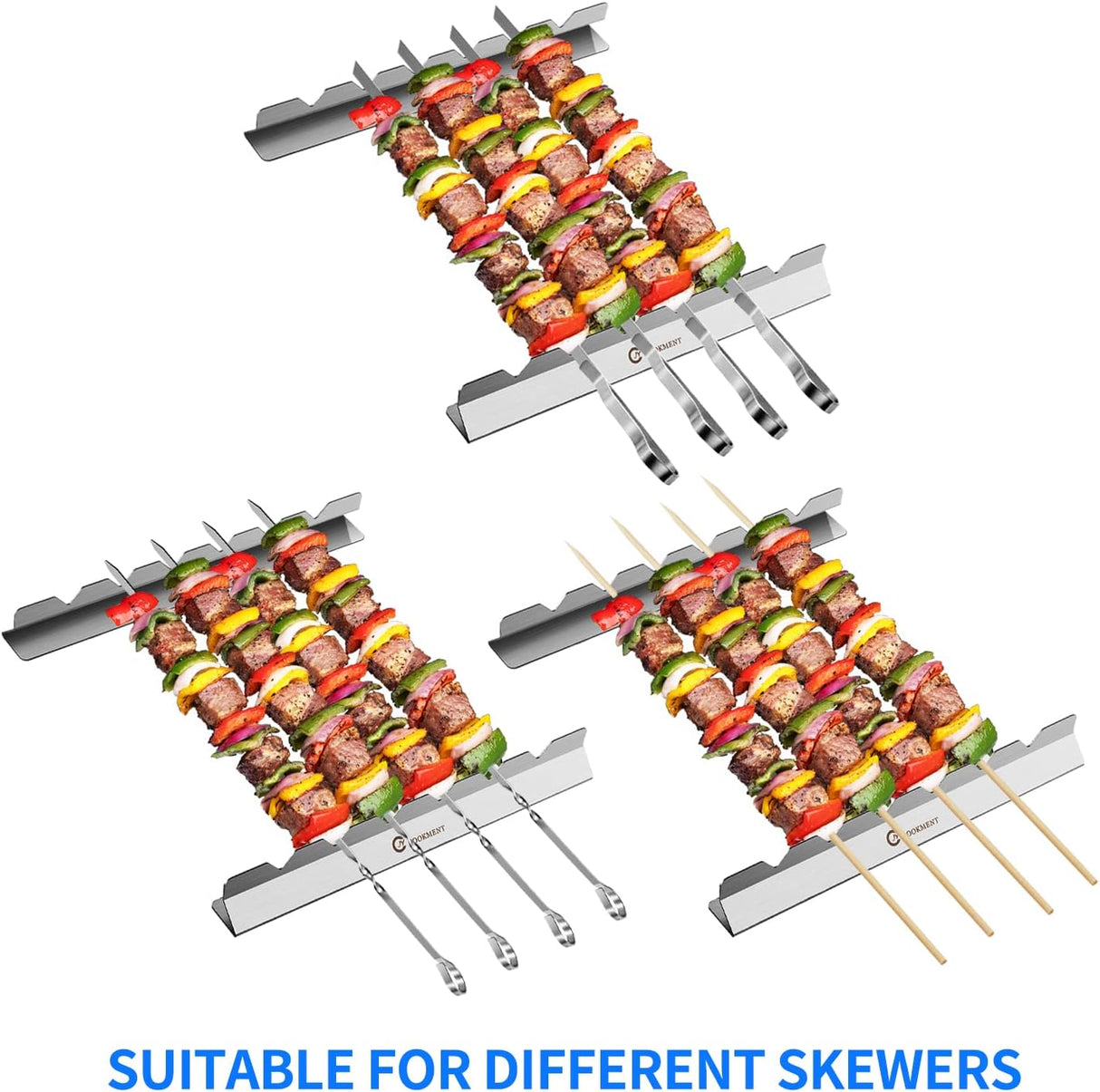 Kabob Skewers Stainless Steel Long BBQ Barbecue Skewers, Flat Metal Kebob Sticks Wide Reusable Grilling Skewers for Meat