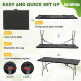 6FT Folding Table, Heavy Duty Plastic Table Portable Fold-in-Half Utility Table Indoor Outdoor Picnic Table w/Handle & Lock