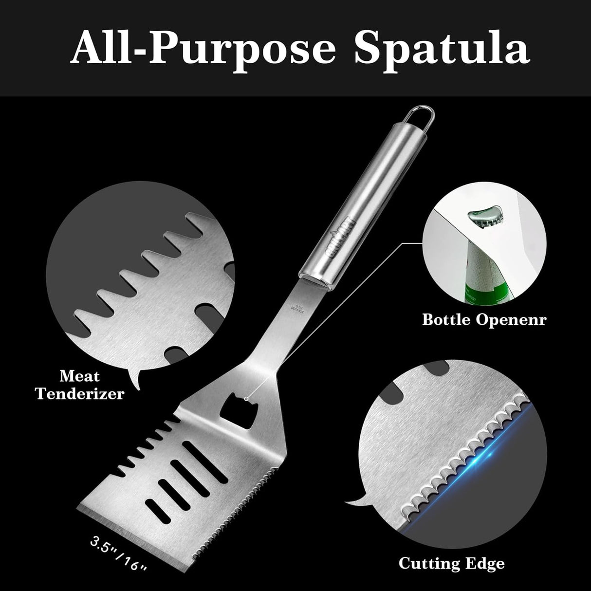 GRILLART Grill Tools Grill Utensils Set - 3PCS BBQ Tools, Stainless Barbeque Grill Accessories -Spatula/Tongs/Fork