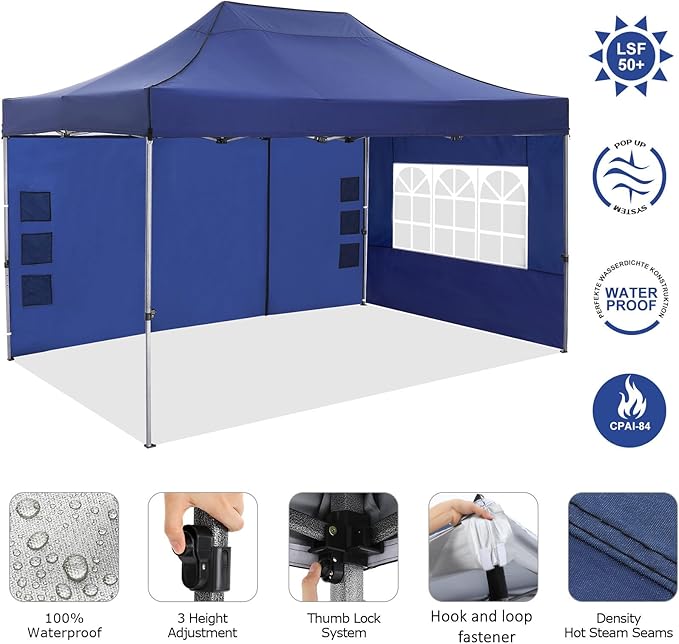 COBIZI 10x15 Pop up Canopy Heavy Duty Tent with 4 sidewalls Commercial Outdoor Canopy Event Tents All Season Wind &
