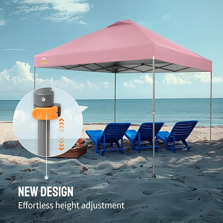 CROWN SHADES Adjustable Height on The Fly, 10x10 Pop Up Canopy - Beach Tent with One Push Setup - Easy Outdoor Sun Shade for