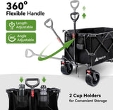 Hikenture Collapsible Wagon Cart, 330lbs Capacity Beach Wagons with Big Wheels for Sand, Heavy Duty Foldable Cart with
