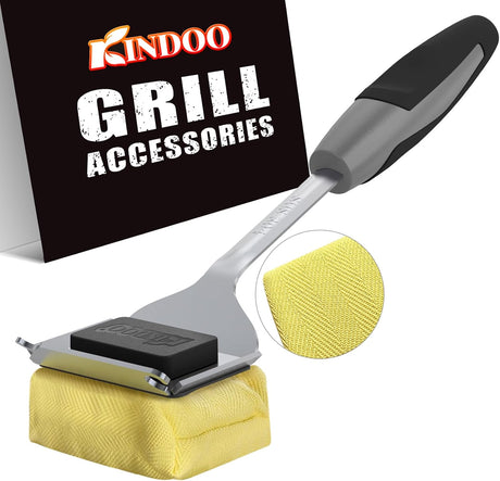 Grill Cleaning Brush Bristle Free for Outdoor Grill Brush Extended Handle for Cast Iron Stainless-Steel Grates, Replaceable