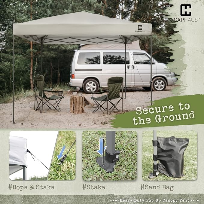 CAPHAUS 12ft x 12ft Patented One-Push Pop Up Outdoor Canopy Tent, Heavy-Duty Commercial Grade w/Central Lock, Portable and