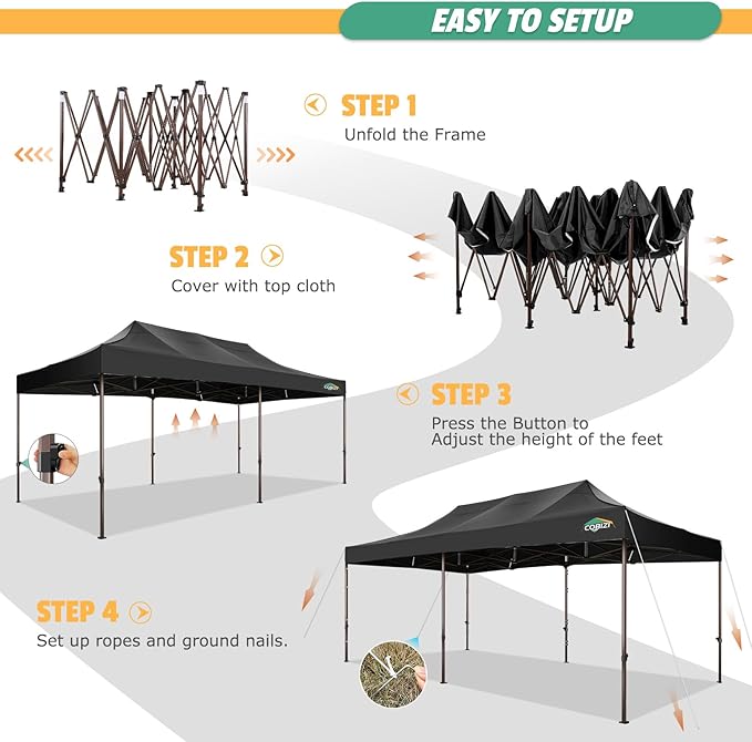 COBIZI 10x20 Pop Up Canopy Heavy Duty Without Sidewalls, Commercial Heavy Duty Pop Up Tent for Parties All Weather