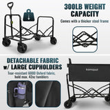 Large Collapsible Wagon Foldable for Beach, Yard, Grocery, Park, 34" x 18" Inner Storage. 300lb Heavy Duty Folding Utility