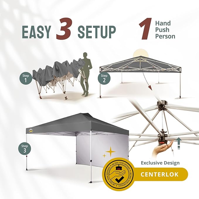 CROWN SHADES 12x12 Pop Up Canopy Tent Instant Commercial with 150D Silver Coated Fabric Including 1 Removable Sidewall, 4