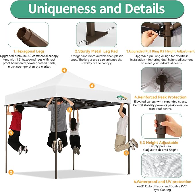 COBIZI 10x10 Pop Up Canopy Tent Heavy Duty with 4 Sidewall, Commercial Outdoor Easy Pop Up Gazebo for Party Wedding All