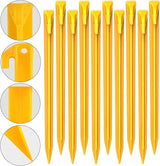10-Pack Plastic Tent Stakes - 12-Inch Heavy Duty Canopy Anchoring Pegs for Camping, Gardening, Landscaping, Backpacking -