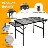 Grill Table 3FT+1.4 FT Folding Table with 2 Wing Panels with Mesh Desktop 2 Height Adjustable Portable Grill for Outdoor