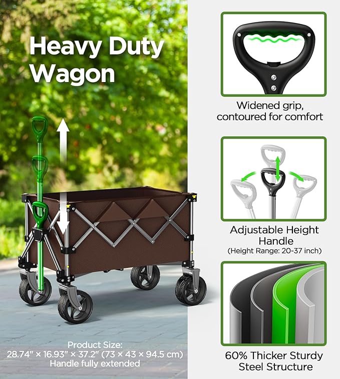 Beach Wagon,CollapsibleWagon 220lbs with Big Wheels Foldable Wagon Carts,Portable Utility for Garden Grocery Sports Camping