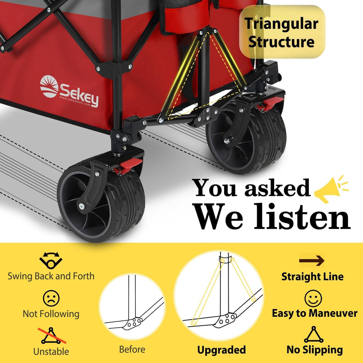 Sekey 48''L Collapsible Foldable Extended Wagon with 440lbs Weight Capacity, Heavy Duty 300L Folding Utility Garden Cart