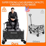 300L Large Collapsible Wagons Carts with Big All-Terrain Beach Wheels, Foldable Shopping Wagon Cart, Heavy Duty 480lbs Load,