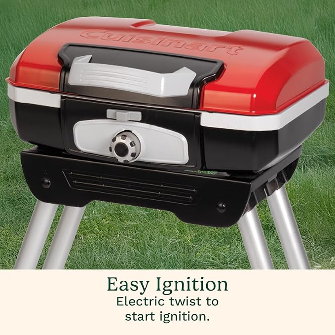 Cuisinart Petite Gourmet Portable Gas Grill with VersaStand, Compact Portable Grill Propane, 150 Sq. In. Cooking Surface,