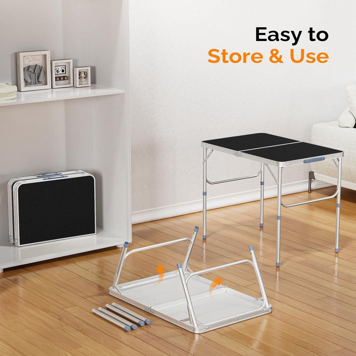 VINGLI 3FT Small Camping Table Adjustable Height Aluminum Folding Table for Picnic Party BBQ, Plastic RV Suitcase Table