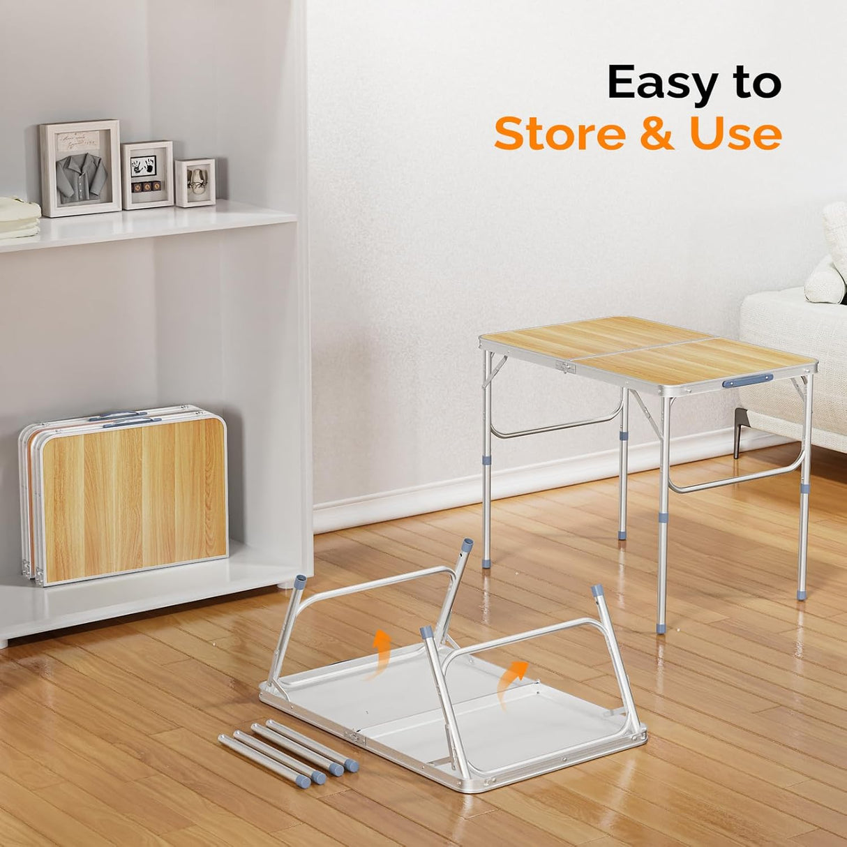 VINGLI 3FT Small Camping Table Adjustable Height Aluminum Folding Table for Picnic Party BBQ, Plastic RV Suitcase Table