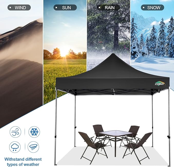 COBIZI 10x10 Pop Up Canopy Tent 10x10 Easy up Canopy, Heavy Duty Outdoor Canopy UPF 50+ All Weather Waterproof Instant Party