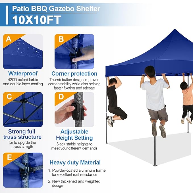 COBIZI 10x10 Pop Up Canopy Tent 10x10 Easy up Canopy, Heavy Duty Outdoor Canopy UPF 50+ All Weather Waterproof Instant Party