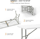 VINGLI 8 Foot Plastic Folding Table Portable Long Table for Indoor Outdoor Use Rectangular with Carrying Handle，White