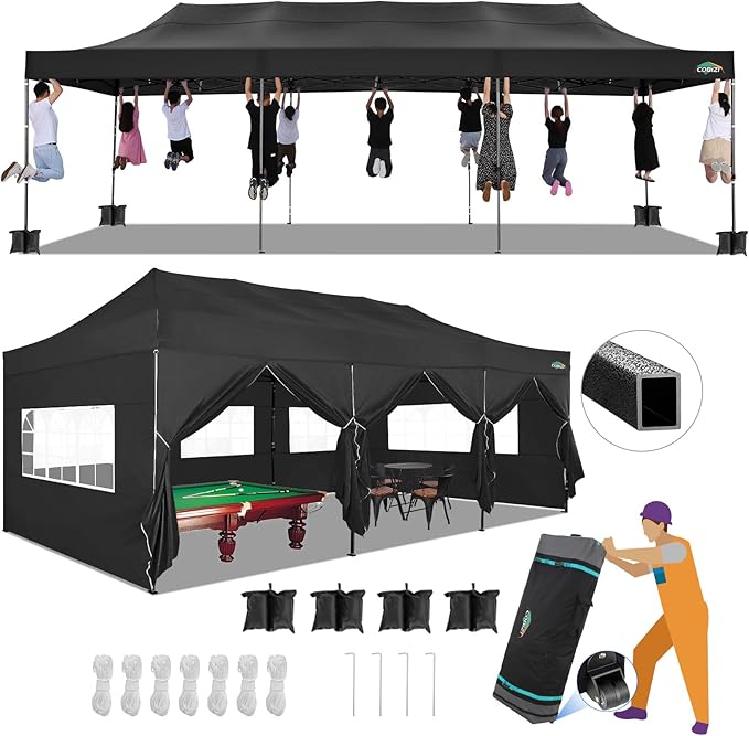 COBIZI 10x30 Pop up Canopy Tent 10x30 Canopy with Sidewalls, Heavy Duty Party Tent Tents for Parties, Foldable UPF 50+