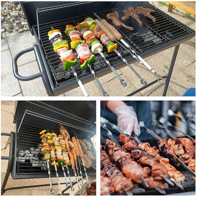 Large Metal Skewers For Grilling,Shish Kebab Skewer 23.6" Skewers For Kabobs Flat Barbecue Skewer Stainless Steel BBQ Grill