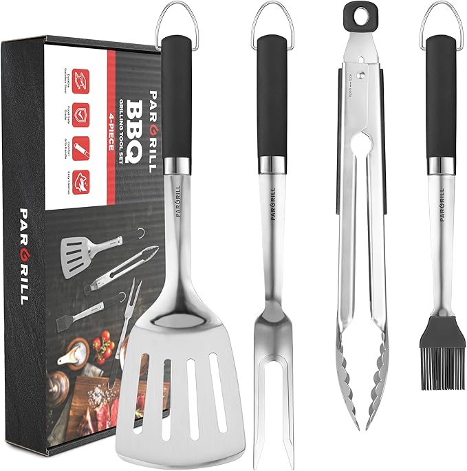 Grill Accessories Heavy Duty BBQ Set Gifts for Men/Women - Premium Stainless Steel Spatula, Fork, Brush & Tongs, Barbecue