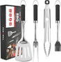 Grill Accessories Heavy Duty BBQ Set Gifts for Men/Women - Premium Stainless Steel Spatula, Fork, Brush & Tongs, Barbecue