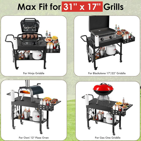 Leteuke Grill Cart for Blackstone Griddle, Portable Outdoor Grill Table, Foldable Cart Table with Wheels for Ninja, Griddle