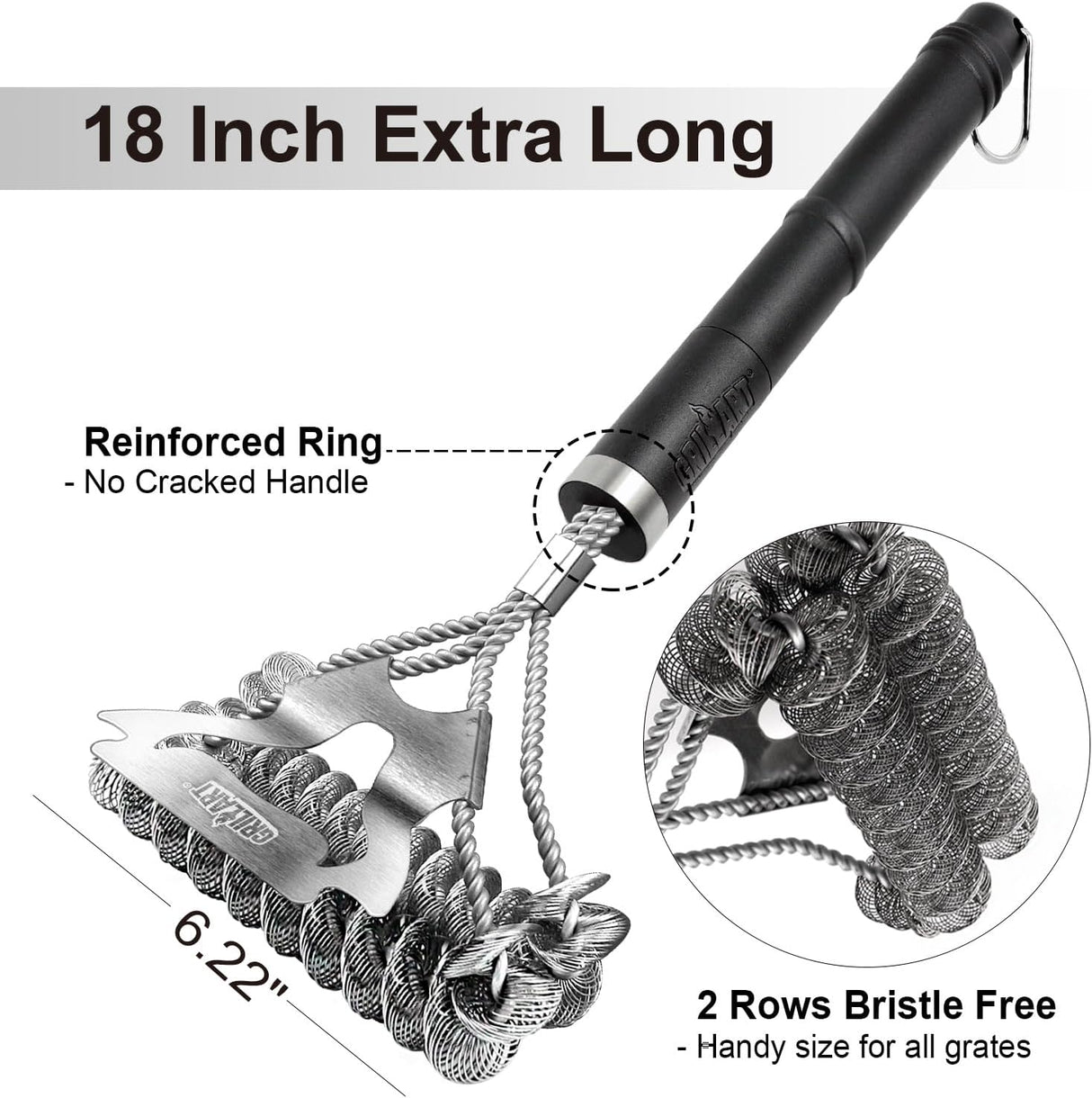 GRILLART Grill Brush for Outdoor Grill Bristle Free - Safe BBQ Grill Cleaner Brush - 18" BBQ Brush for Grill Cleaning Kit