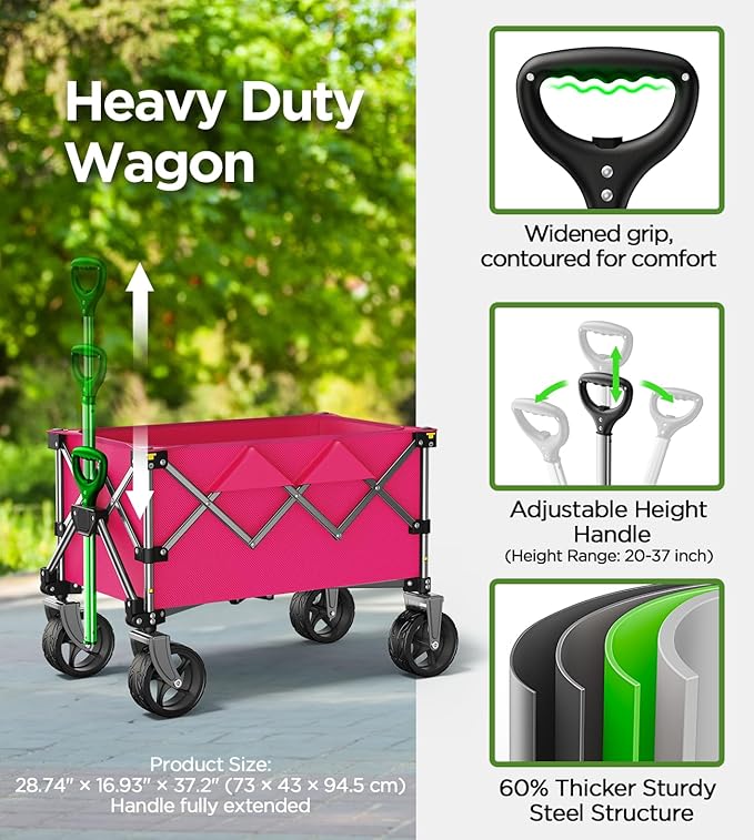 Beach Wagon,Collapsible-Wagon 220lbs with Big Wheels FoldableWagon Carts,Portable Utility for Garden Grocery Sports Camping
