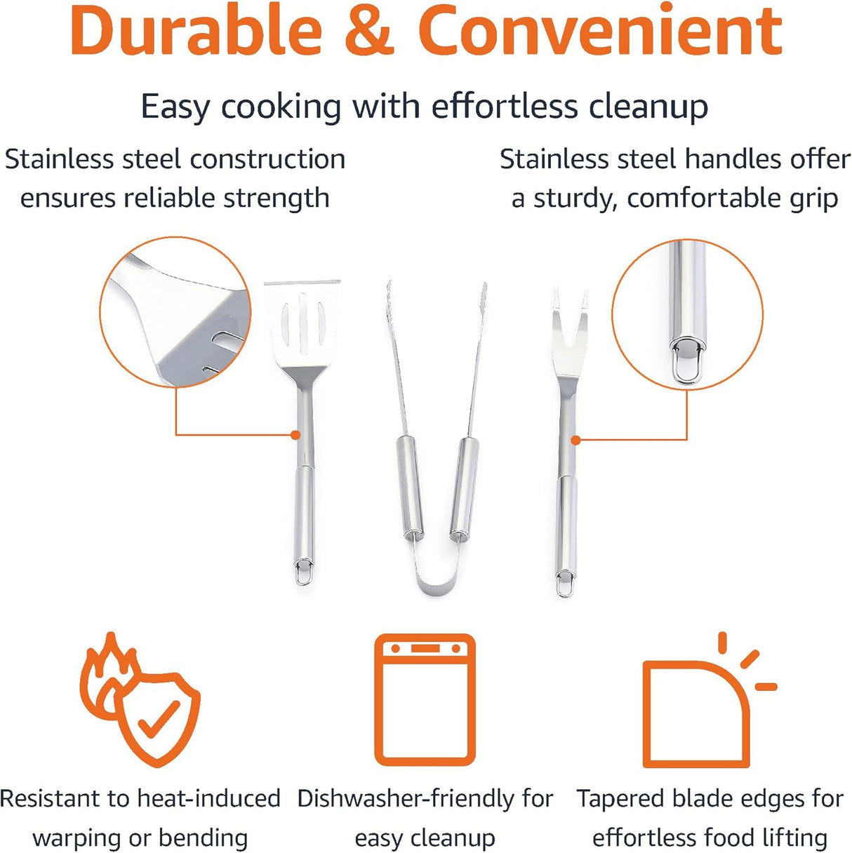 Amazon Basics 4-Piece Stainless Steel Barbeque Grilling Tool Set with Carry Bag, alternate view 3