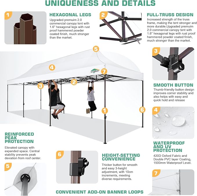 COBIZI 10x30 Pop Up Canopy Tent Heavy Duty with 8 Removable Sidewalls, Commercial Portable Tents for Parties Ez Up Canopy