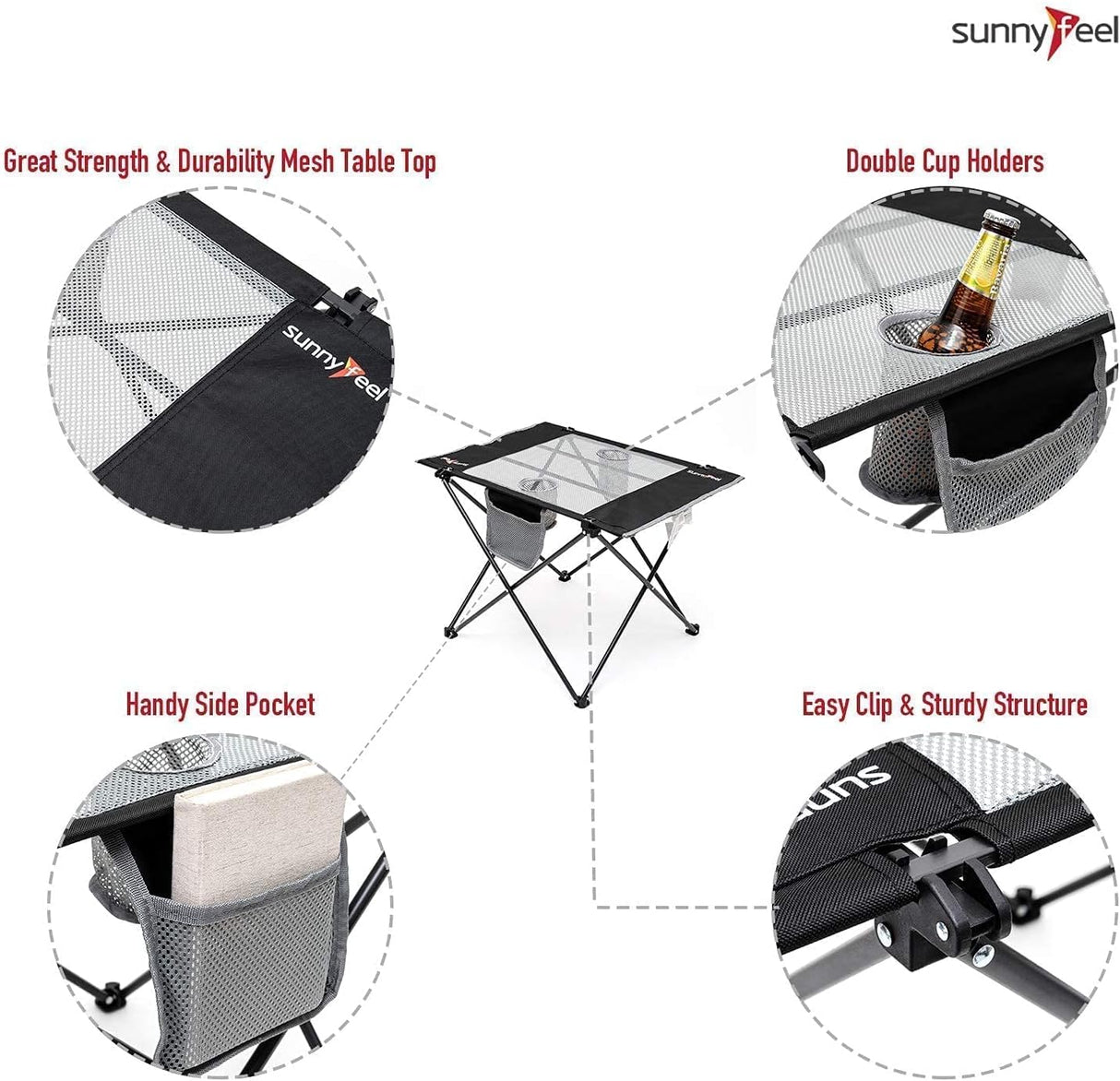 SUNNYFEEL Outdoor Folding Table | Lightweight Mesh Compact Camping Table, Roll Up Top 2 People Portable Camp Tables with