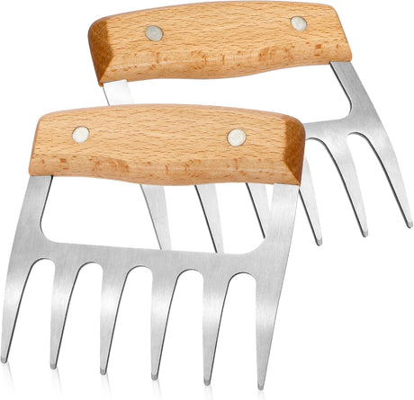 2 PCS Meat Shredder Claws, Stainless Steel Meat Claws, Metal Pulled Pork with Handle Turkey Pork Chicken Shredder Tool