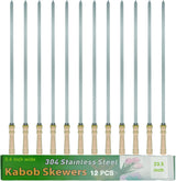 23.5" Large Skewers for Grilling,304 Stainless Steel 0.4 inch Wide Kabob Skewers with Wooden Handle,Heavy-Duty Flat Metal