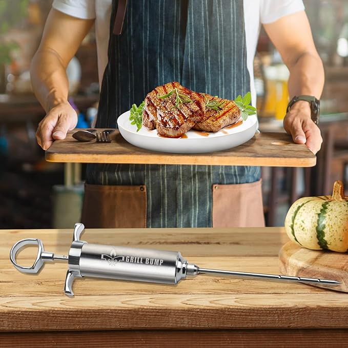 Meat Injector Syringe Kit with 3 Professional Marinade Injector Needles for BBQ Grill Smoker, Turkey and Brisket; 2-oz Large