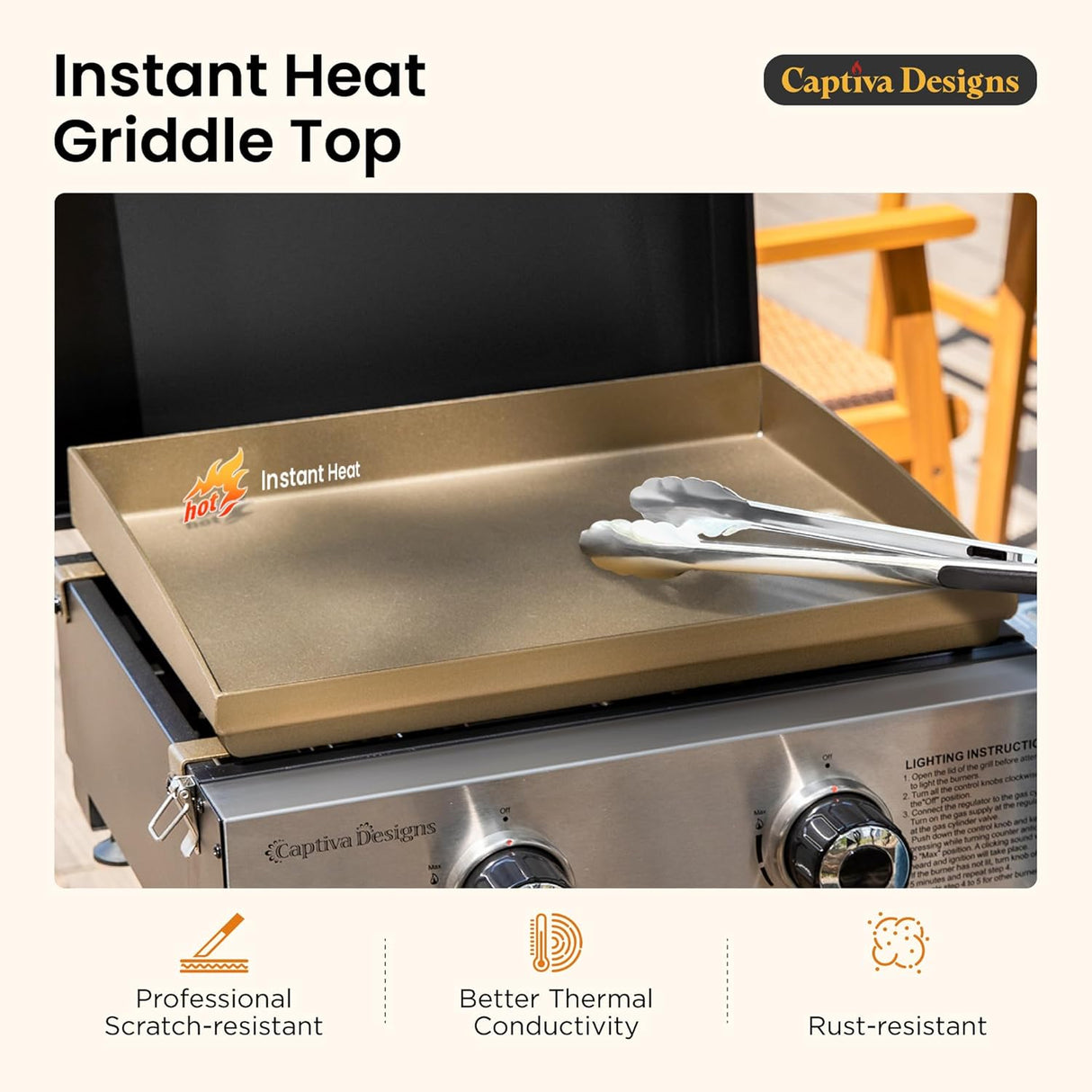 Captiva Designs 17 Inch 2 Burner Portable Propane Gas Griddle Grill with Lid, Outdoor Foldable Flat Top Grill with Stand for
