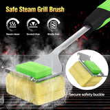 Grill Brush Bristle Free for Outdoor Grill, Steam Grill Cleaning Brush Replaceable BBQ Cleaner Brush Head,Extended Handle,