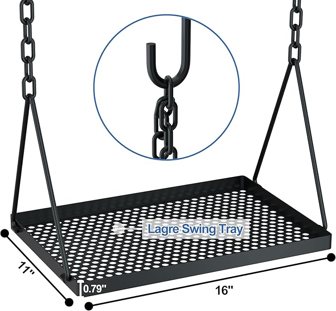 RELIANCER Grill Swing,Campfire Grill Cooking Stand w/8 Hooks & Storage Bag,Cast Iron BBQ Party Swing Grilling Cooking