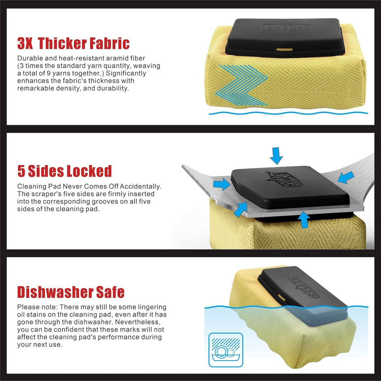 GRILLART Grill Brush Bristle Free. Upgraded BBQ Replaceable Cleaning Head, Seamless-Fitting Scraper Tools for Cast