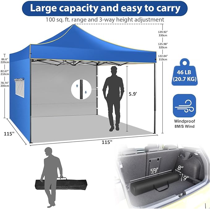 COBIZI 10x10 Heavy Duty Pop up Canopy with 4 Removable Sidewalls, Canopy Tent with Portable Bag, Ez Pop up Tent Commercial