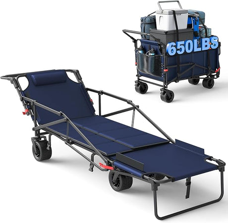 LEVELEVE Heavy Duty Folding Wagon - 2-in-1 Collapsible Cart, 650lb Capacity, All-Terrain Wheels w/Brakes & Side Pockets
