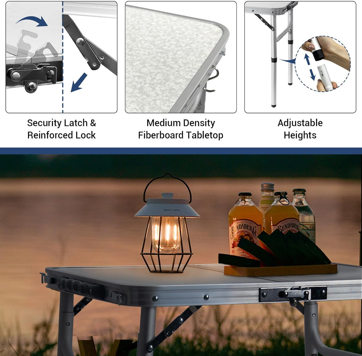Small Folding Table 2FT Lightweight Portable Aluminum Camping Table for Picnic and Camping Mini Foldable with Adjustable