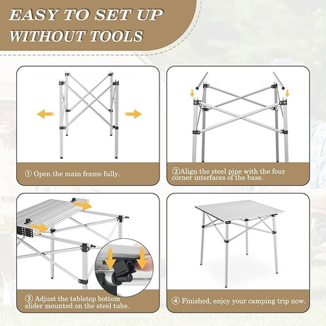Athena Collection Foldable Camping Table, 28" Small Aluminum Outdoor Folding Camp Table with Roll Up Tabletop and Carry Bag,