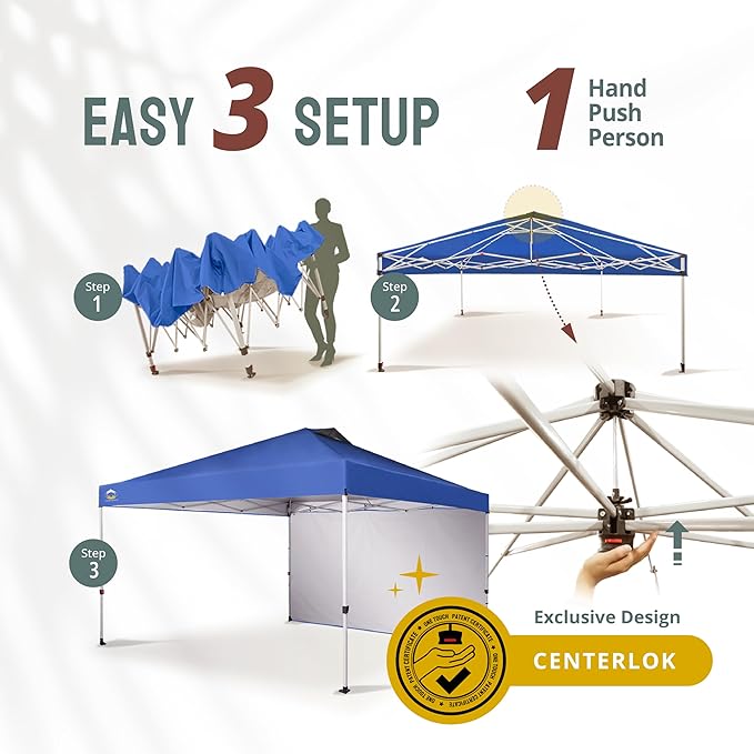 CROWN SHADES 12x12 Pop Up Canopy Tent Instant Commercial with 150D Silver Coated Fabric Including 1 Removable Sidewall, 4
