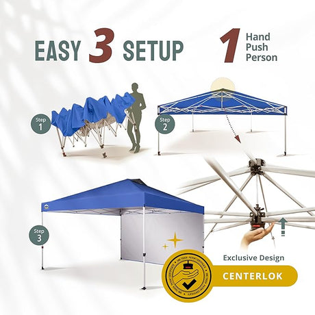 CROWN SHADES 12x12 Pop Up Canopy Tent Instant Commercial with 150D Silver Coated Fabric Including 1 Removable Sidewall, 4